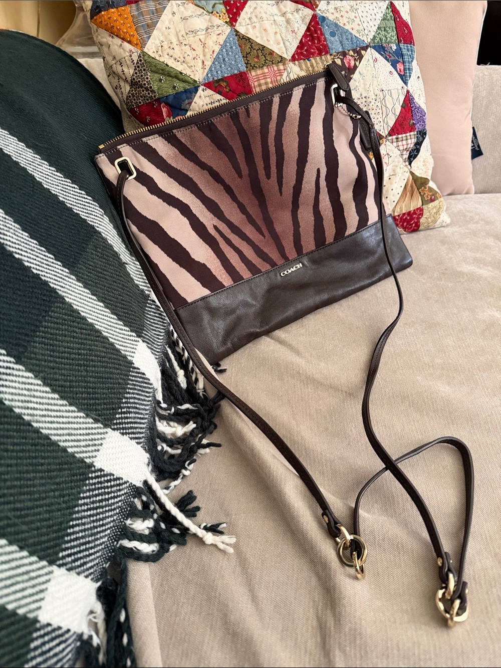 Coach Brown and Tan Zebra-Print Crossbody Bag